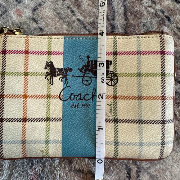 COACH 1941 Leather Trim Tattersall Wristlet Bag Cream & Blue Plaid Purse EUC - Picture 9 of 9